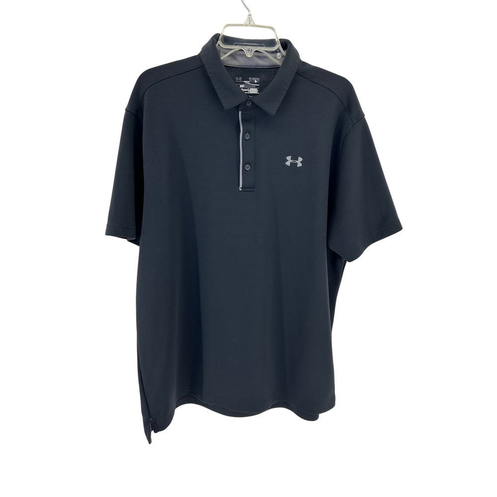 Under Armour Mens HeatGear Polo Shirt Black Short Sleeve Golf Top 1290140  XL